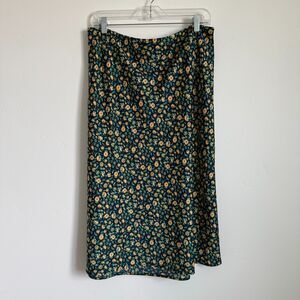 J. Crew Floral Midi Skirt Pull On Elastic Waist Women Size L